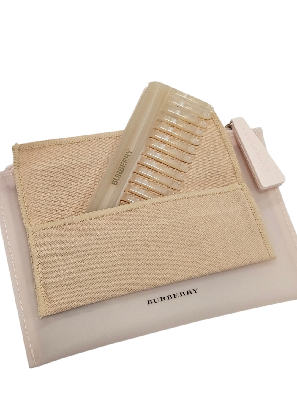 NEW Burberry Pale Pink Cosmetic Pouch Set with Beige Comb Sleeve - Picture 9 of 14
